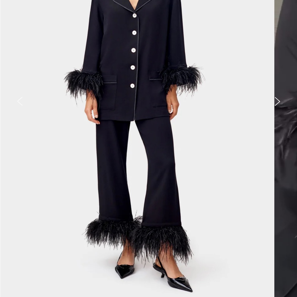 Sleeper Black Feather Trim Wide Leg Pants & Jumpsuit